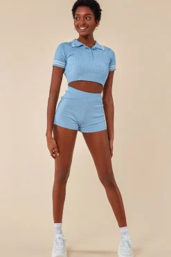 Crop Top & Short Loungewear Set - Blue by Cosmochic