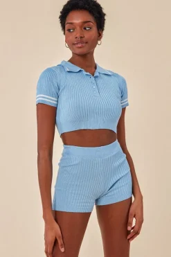 Crop Top & Short Loungewear Set - Blue by Cosmochic