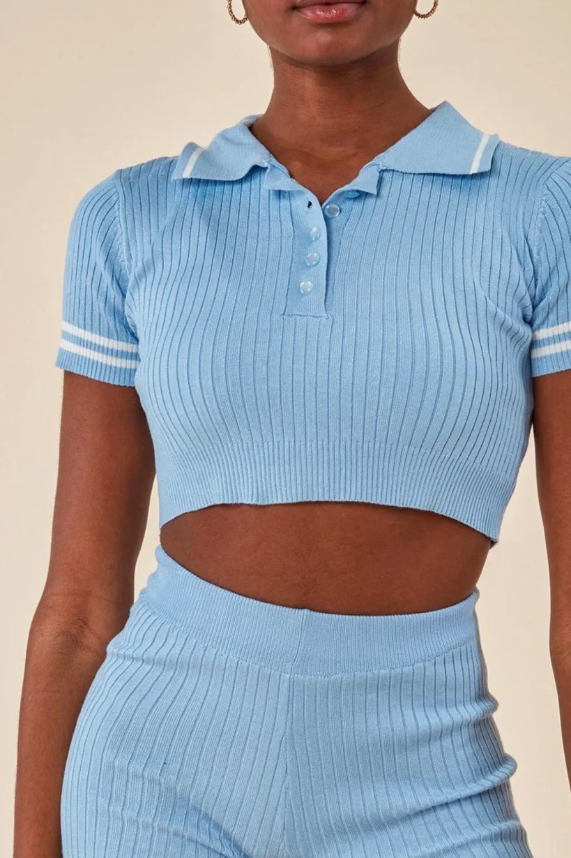 Crop Top & Short Loungewear Set - Blue by Cosmochic