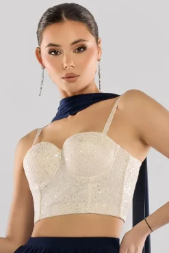 Cropped Sleeveless Sequin Corset by Goddiva