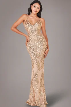 Cross Back Diamante Strap Sequin Maxi - Gold by Goddiva