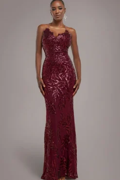 Cross Back Diamante Strap Sequin Maxi - Burgundy by Goddiva