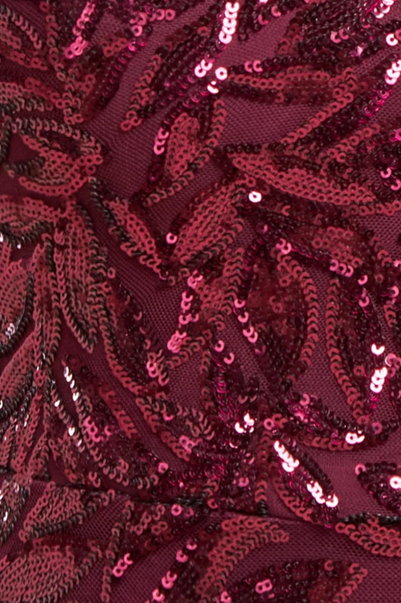 Cross Back Diamante Strap Sequin Maxi - Burgundy by Goddiva