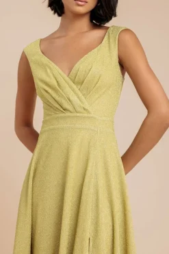 Crossover Lurex Glitter Maxi Dress - Gold by Goddiva