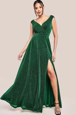 Crossover Lurex Glitter Maxi Dress - Emerald by Goddiva
