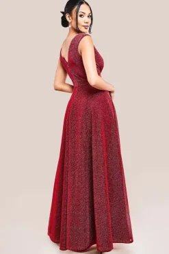 Crossover Lurex Glitter Maxi Dress - Wine by Goddiva