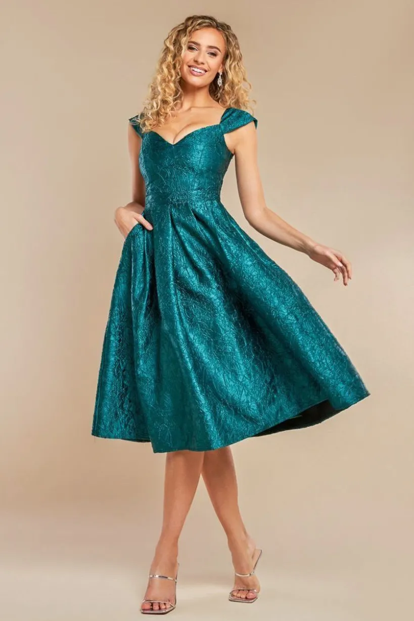 Crushed Satin Sleeveless A Line Midi Dress - Emerald Green by Goddiva
