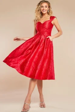 Crushed Satin Sleeveless A Line Midi Dress - Red by Goddiva