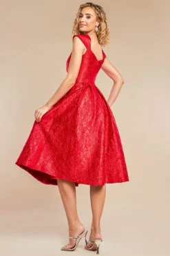 Crushed Satin Sleeveless A Line Midi Dress - Red by Goddiva