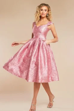Crushed Satin Sleeveless A Line Midi Dress - Blush Pink by Goddiva