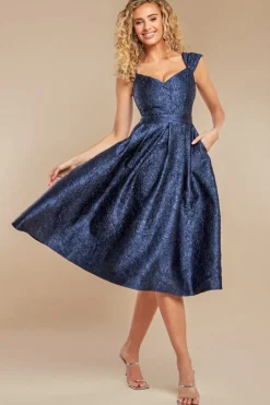 Crushed Satin Sleeveless A Line Midi Dress - Navy Blue by Goddiva