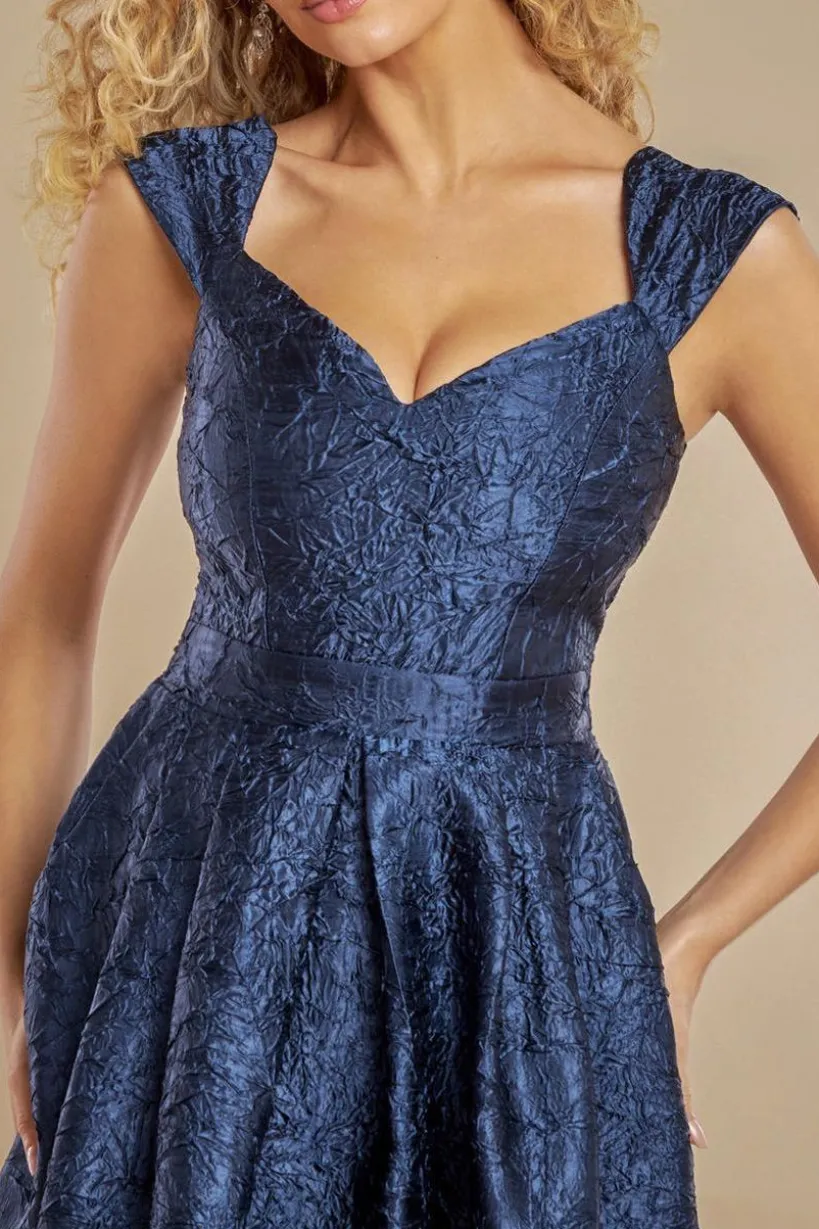 Crushed Satin Sleeveless A Line Midi Dress - Navy Blue by Goddiva
