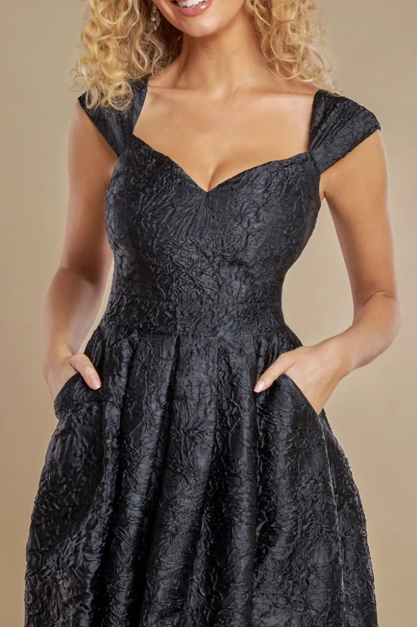 Crushed Satin Sleeveless A Line Midi Dress - Black by Goddiva