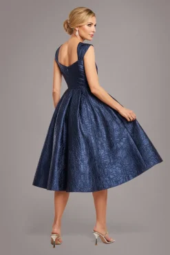 Crushed Satin Sleeveless A Line Midi Dress - Navy Blue by Goddiva