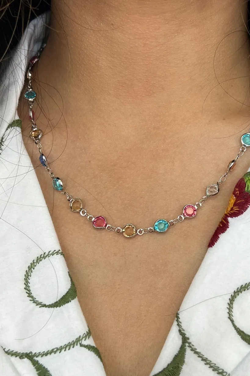 Crystal Chain Necklace In Multi - Gift Boxed by SVNX