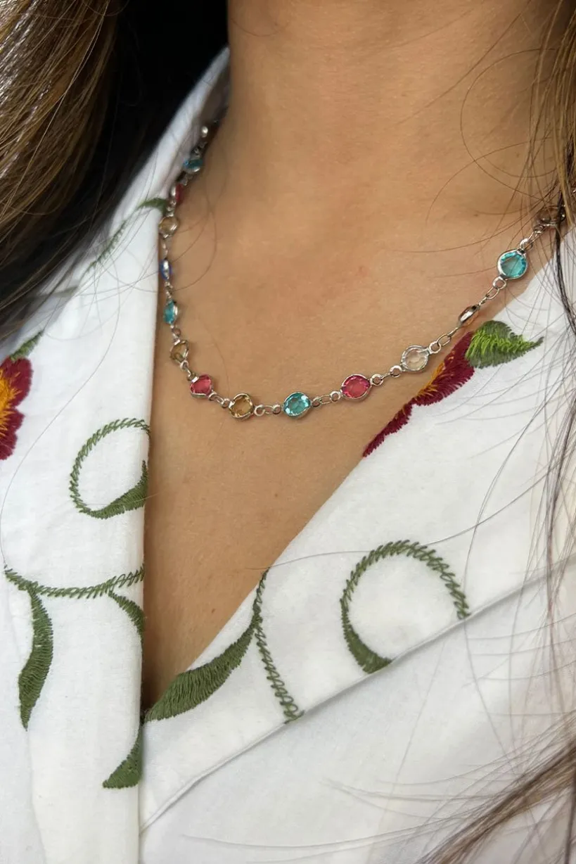 Crystal Chain Necklace In Multi - Gift Boxed by SVNX