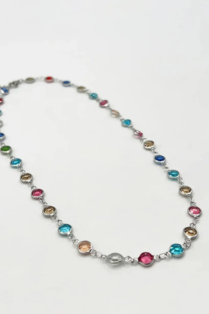Crystal Chain Necklace In Multi - Gift Boxed by SVNX