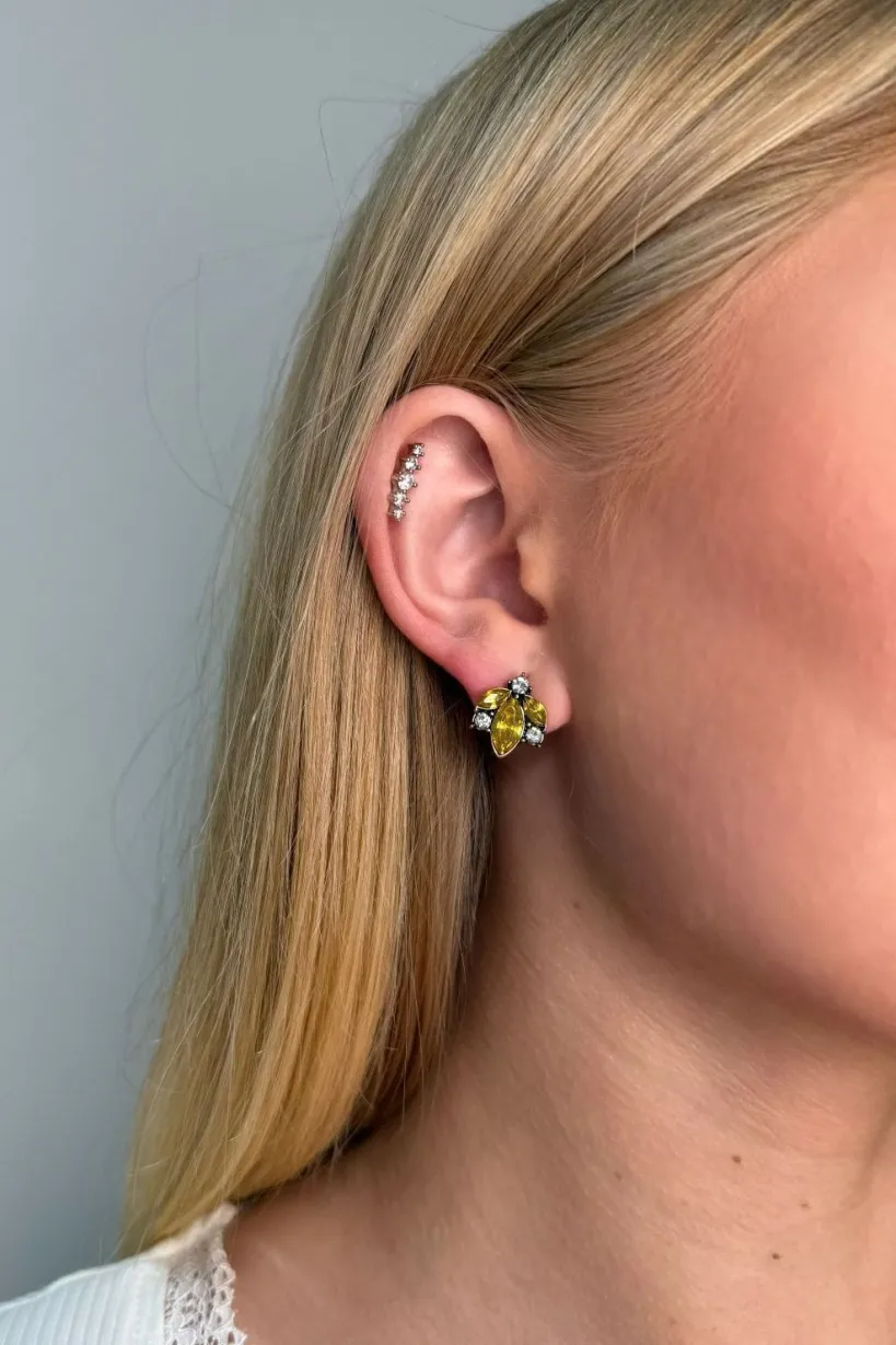 Crystal Cluster Earring In Yellow & Gold by Last True Angel