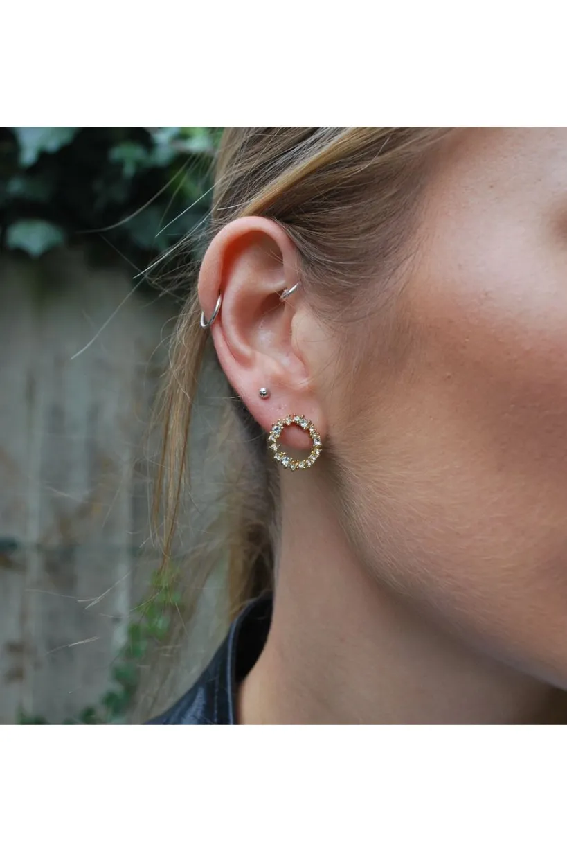 Crystal Hoop Earring In Gold by Last True Angel