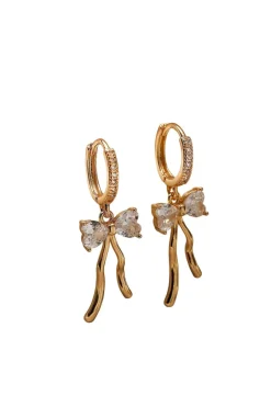 Cubic Zirconia Bow Pendant Huggie In Gold by Last True Angel