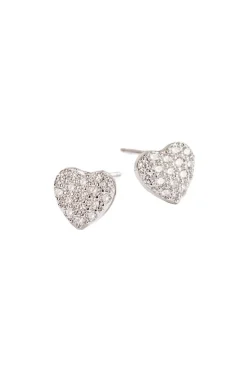 Cubic Zirconia Heart Stud In Silver by Last True Angel
