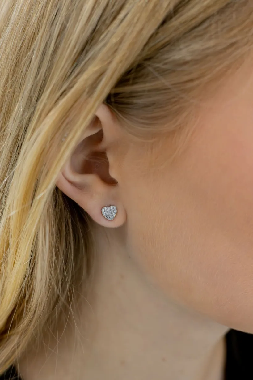 Cubic Zirconia Heart Stud In Silver by Last True Angel