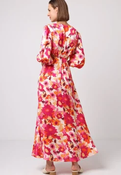 Cut Out Long Sleeve Maxi Dress In Pink Floral Print by Angeleye