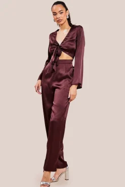 Cut Out Satin Jumpsuit - Brown by Goddiva