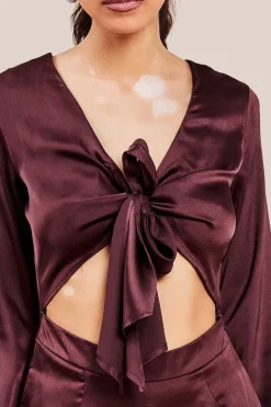 Cut Out Satin Jumpsuit - Brown by Goddiva