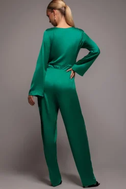 Cut Out Satin Jumpsuit - Emerald by Goddiva