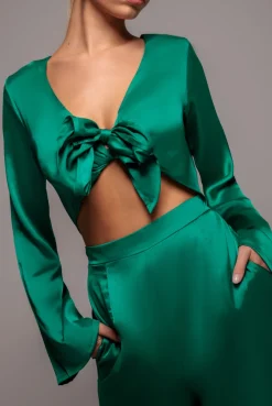 Cut Out Satin Jumpsuit - Emerald by Goddiva