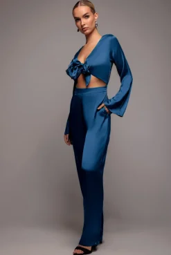 Cut Out Satin Jumpsuit - Navy by Goddiva