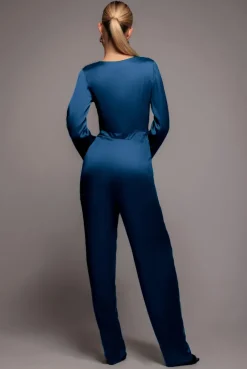 Cut Out Satin Jumpsuit - Navy by Goddiva