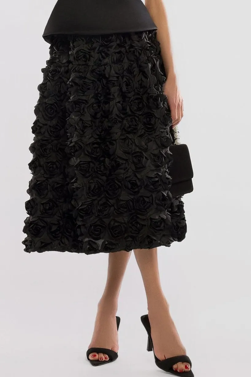 3D Floral Mesh Midaxi Skirt by Goddiva