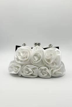 3D Rose Clutch Bag In White by SVNX