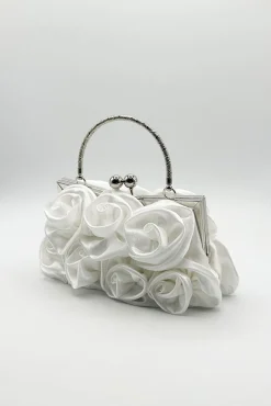 3D Rose Clutch Bag In White by SVNX