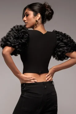 3D Textured Sleeve Scuba Corset Top - Black by Goddiva