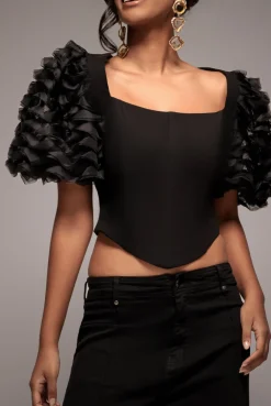 3D Textured Sleeve Scuba Corset Top - Black by Goddiva
