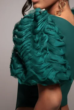 3D Textured Sleeve Scuba Corset Top - Emerald Green by Goddiva