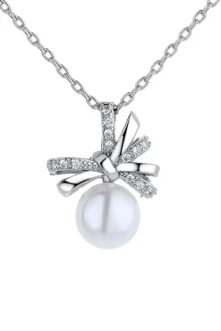 Dainty Bow Pearl Pendant Necklace by SVNX