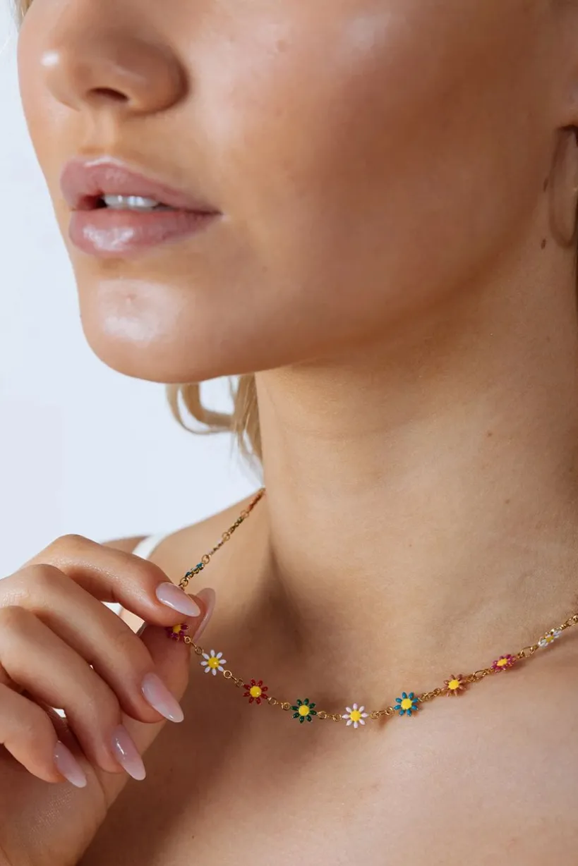 Daisy Chain Necklace In Multi Gold by SVNX