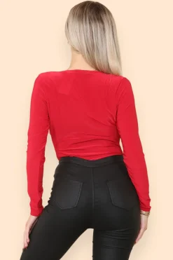 Deep Cowl Neck Long Sleeve Bodysuits by Avinci