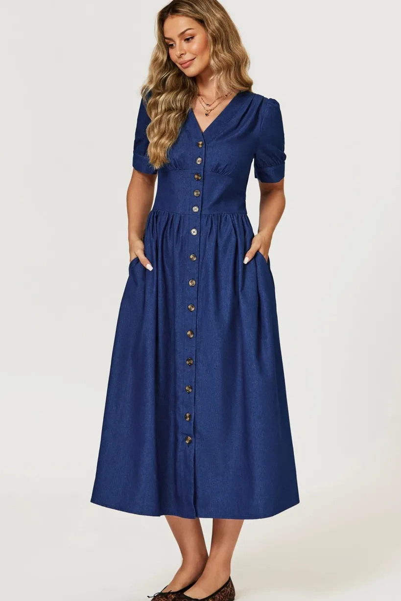 Denim Midi Dress In Blue by FS Collection