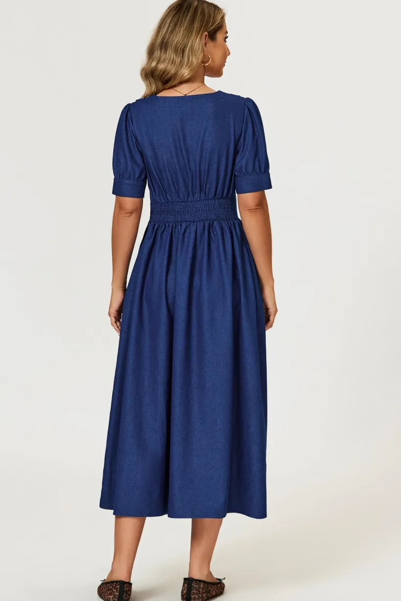 Denim Midi Dress In Blue by FS Collection