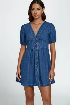 Denim Mini Dress In Blue by FS Collection