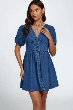 Denim Mini Dress In Blue by FS Collection