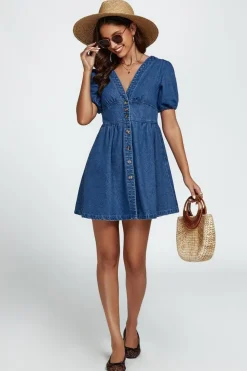 Denim Mini Dress In Blue by FS Collection