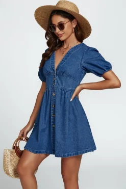 Denim Mini Dress In Blue by FS Collection