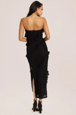 Diagonal Frilled Slit Detail Jersey Dress In Black by Liquorish