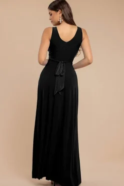 Diamante & Scalloped Lace Neck Maxi Dress - Black by Goddiva